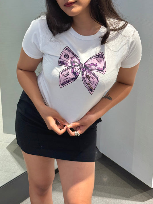 Money Bow White Baby Tee