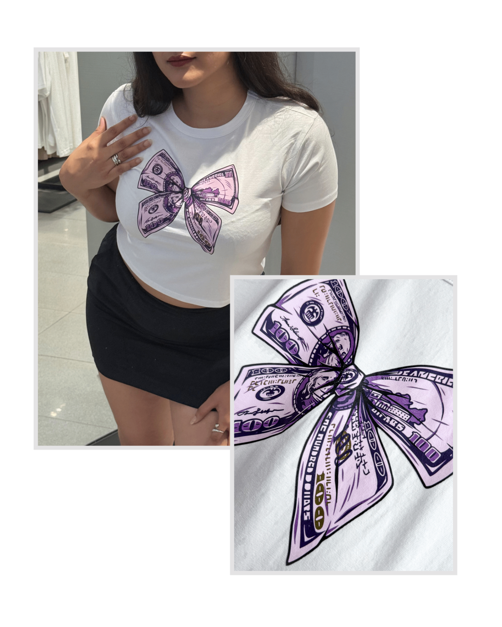 Money Bow White Baby Tee